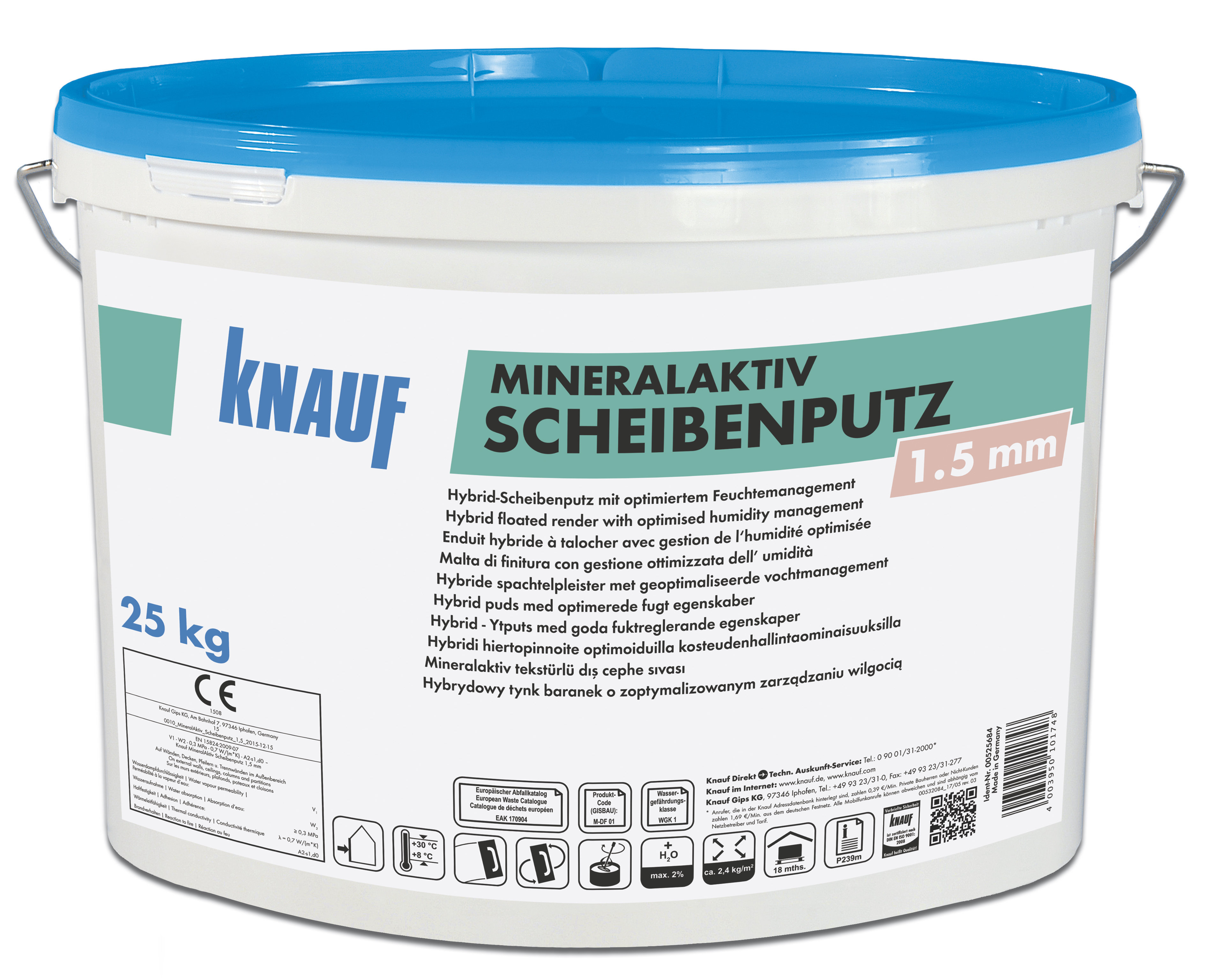 Knauf MineralAktiv Scheibenputz 25 kg/Eimer, Korn 1,5 mm, Hybrid ...